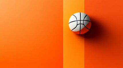 Basketball on orange backdrop, vertical color blocks, minimalist composition, flat lay