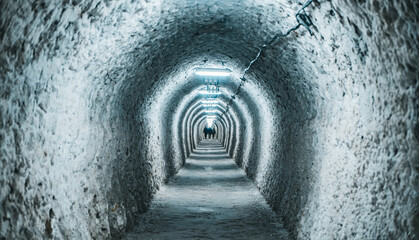 Old salt mine tunnel. Popular tourist destination. Salina Turda salt mine, Turda city in Romania.