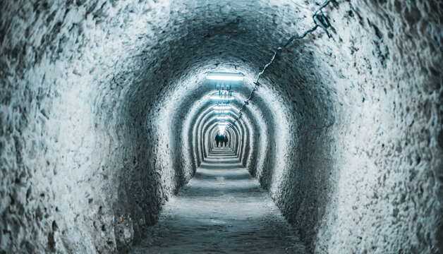 Old salt mine tunnel. Popular tourist destination. Salina Turda salt mine, Turda city in Romania.
