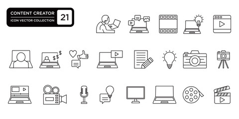 Content creator icon collection, editable and resizable vector icon templates.