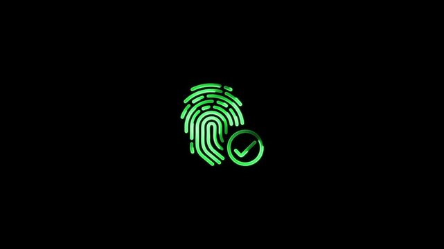glowing green fingerprint icon with a checkmark, symbolizing biometric authentication, identity verification, secure access, and advanced security technology in digital or physical systems.