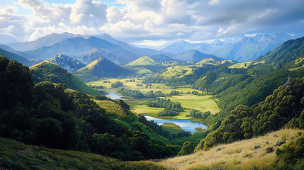 Fototapeta premium The serene beauty of Waimangu Volcanic Valley midjourney in New Zealand