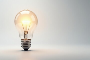 Single lightbulb against stark white backdrop, clean, inspiration