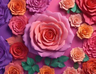 Gradient paper rose backdrop, vibrant colors, floral design,  sizes,  art