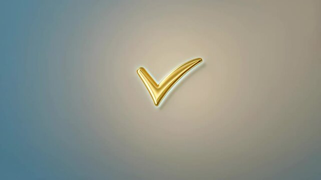 Golden check mark symbol on a gradient light background showing completion, success, confirmation or a positive affirmation