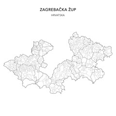 Vector Map of Zagreb County (Zagrebačka Županija) with Settlements (Naselja), and Cities, Towns (Gradovi), and Municipalities (Općine) - Croatia 2025