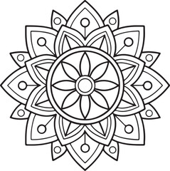 Mandala Outline for Coloring Book &ndash; Floral Symmetry Design
