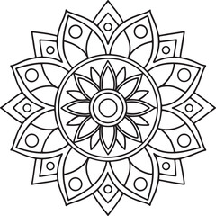 Mandala Outline for Coloring Book &ndash; Floral Symmetry Design