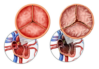 Aortic Valve disorder or valvular Disease as Human heart illness anatomy diagram and medical illustration concept 
