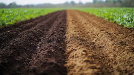 Contrast of Freshly Plowed Soil in Agricultural Landscape Field