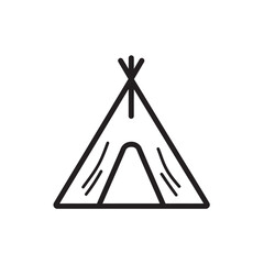 Minimalist teepee outline shows a traditional dwelling for nomadic cultures on a transparent background