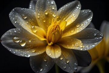 Fototapeta premium Beautiful totally yellow flower with water droplets wallpaper background