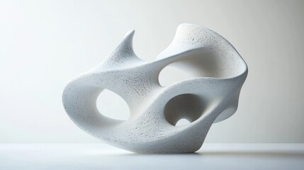 Naklejka premium Abstract, porous sculpture of white, textured material, holes and smooth curves