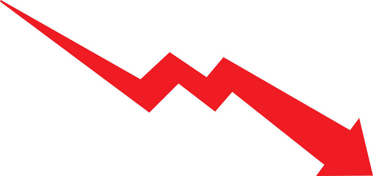 Declining Business Arrow: Red Downtrend Graphic, 
Market Downturn Indicator: Zigzagging Red Arrow, 
Economic Decline Symbol: Business Loss Icon.