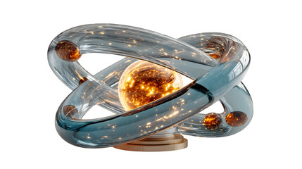 A glowing 3D atom icon with orbiting electrons, representing science and innovation, placed on white --ar 16:9 --v 7.0 --s 750