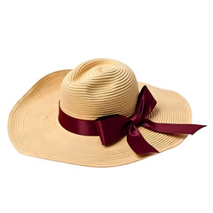 Elegant summer sun hat with a luxurious wide floppy brim and stylish maroon ribbon accent for sun protection
