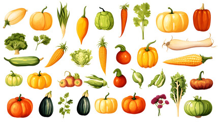 Obraz premium November seasonal vegetable set for culinary design projects in high resolution