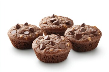  Four Chocolate Chip Muffins on the white background
