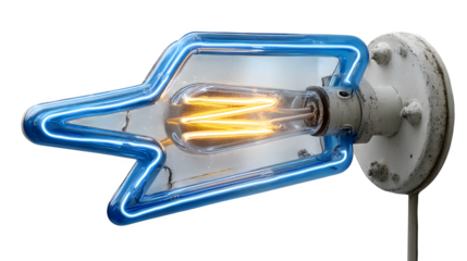 A glowing neon lightning bolt in electric blue, symbolizing energy and power, set against white --ar 16:9 --v 7.0 --s 750