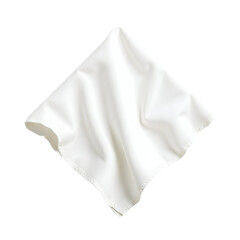 Elegant white napkin isolated, a crisp square shape with delicately curved scalloped edges suggesting purity and sophistication. Perfect for culinary designs