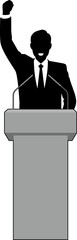 演台でスピーチする男性③
