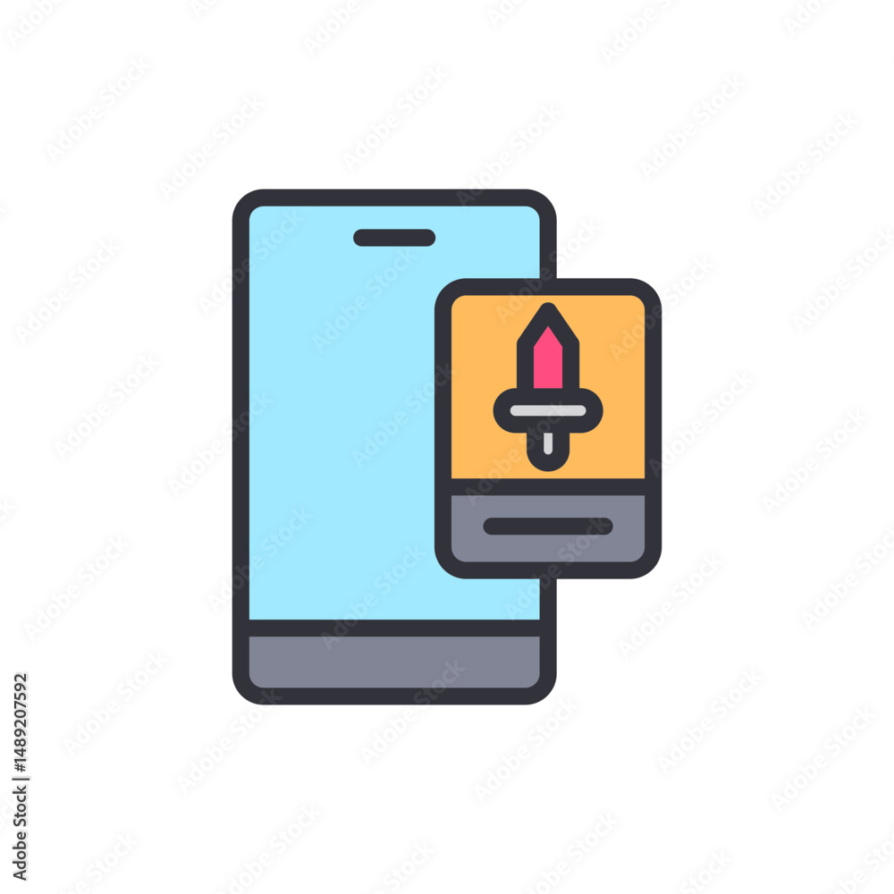 Poster mobile game application interface representing swordsmanship capabilities
