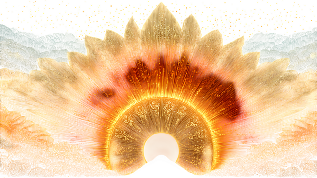 A glowing neon sunburst icon in warm gold and orange tones, symbolizing vitality and energy, displayed on white --ar 16:9 --v 7.0 --s 750 - Powered by Adobe