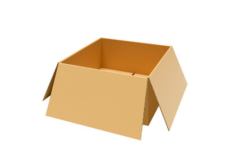 Open empty brown cardboard box, transparent background