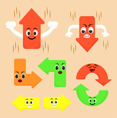 Cute Cartoon Arrow Characters with Emotions Vector Set