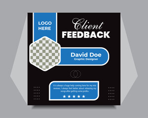 Customer feedback, testimonial, social media post template, and layout.