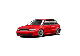 Red Modified Wagon Car Illustration – Sporty Stance Estate Vehicle