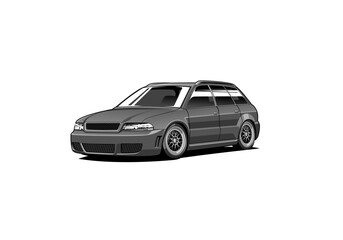 Grey Modified Wagon Car Illustration – Sporty and Sleek Estate Design