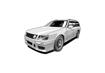 White JDM Wagon Illustration – Modified Japanese Station Wagon