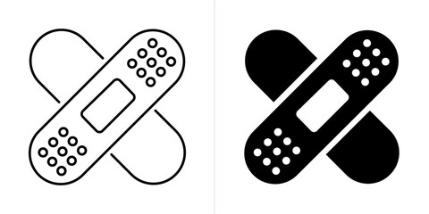 Plaster line and solid web icon set. Vector illustration