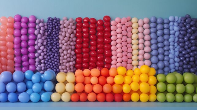 Rainbow pastel spheres and oblong shapes colorful arrangement