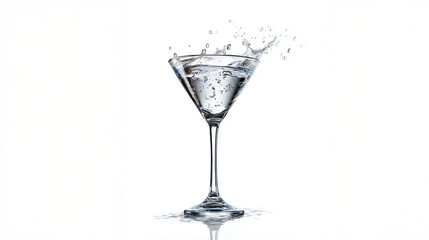Crystal Clear Martini Glass Spinning in Water Droplets with Cool Studio Lighting
