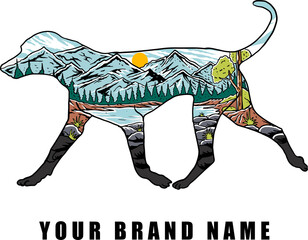  Mountain and outdoor design in the shape of dog running