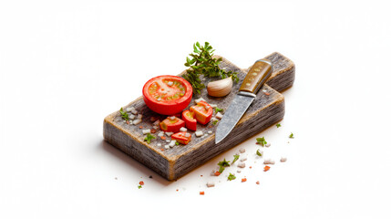 Miniature World of a Kitchen Cutting Board with Ingredients