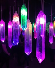 Crystal display at exhibit. People in background. Use for decor or visual interest