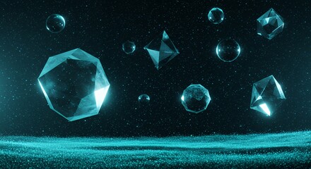 Floating Crystal Geometry with Sphere and Starfield