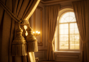 Golden curtains in a luxurious room