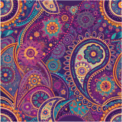 Naklejka premium Elegant Gold Paisley Floral Background – Luxurious gold paisley outlines over a dark backdrop with integrated stylized floral elements for sophisticated packaging or invitations.
