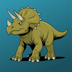 Vector illustration of a fierce triceratops dinosaur with detailed horns and frill, perfect for prehistoric-themed designs