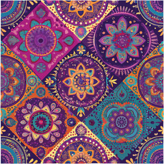 Retro Paisley Floral Design – 60s and 70s-style paisley shapes filled with geometric floral designs, curved leaves, and layered teardrop accents in retro color tones.