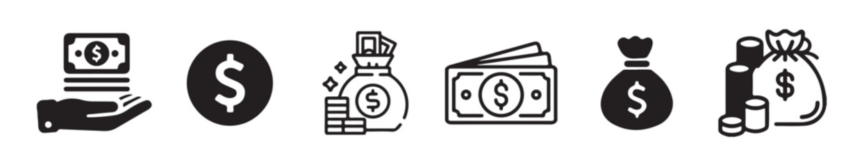 Obraz premium Essential Finance & Payment Icons – Money, Banking, Wallet, Credit & Cash Symbols.