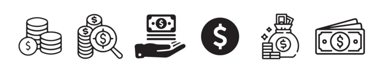 Essential Finance & Payment Icons – Money, Banking, Wallet, Credit & Cash Symbols.
