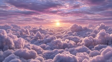Serene Sunset Above Cloudscape  Aerial View of Dreamy Sky