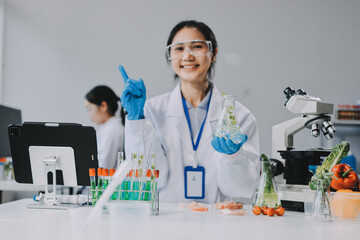 Chemical Laboratory of the Food supply . Food in laboratory, dna modify .GMO Genetically modified...