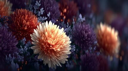Obraz premium Stunning Closeup of Chrysanthemum Blooms Vibrant Autumn Colors Floral Macro Photography