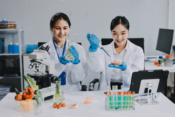 Chemical Laboratory of the Food supply . Food in laboratory, dna modify .GMO Genetically modified...
